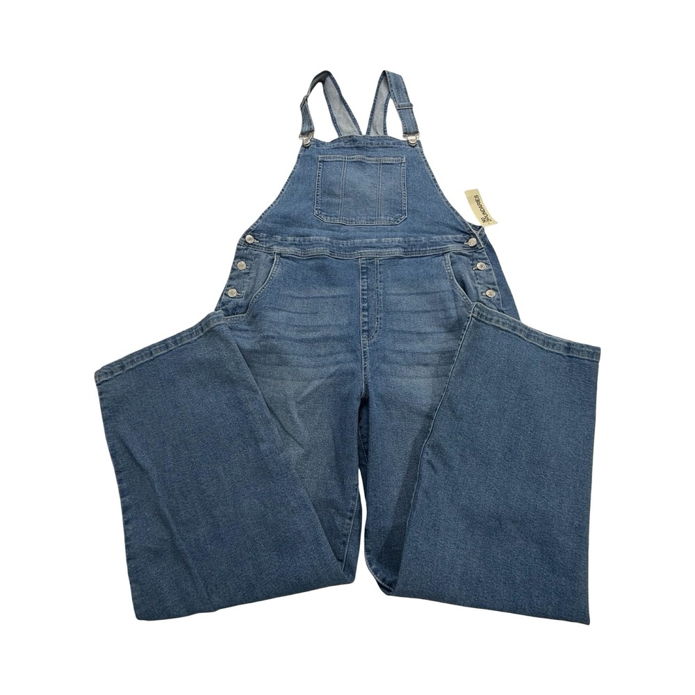 No Boundaries Overalls Women XL Blue Denim Wide Leg Cotton Blend Western